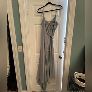 Pale slate chiffon wrap dress